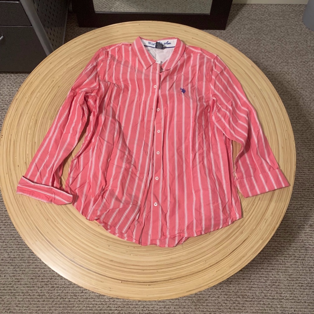 pink stripped button down shirt